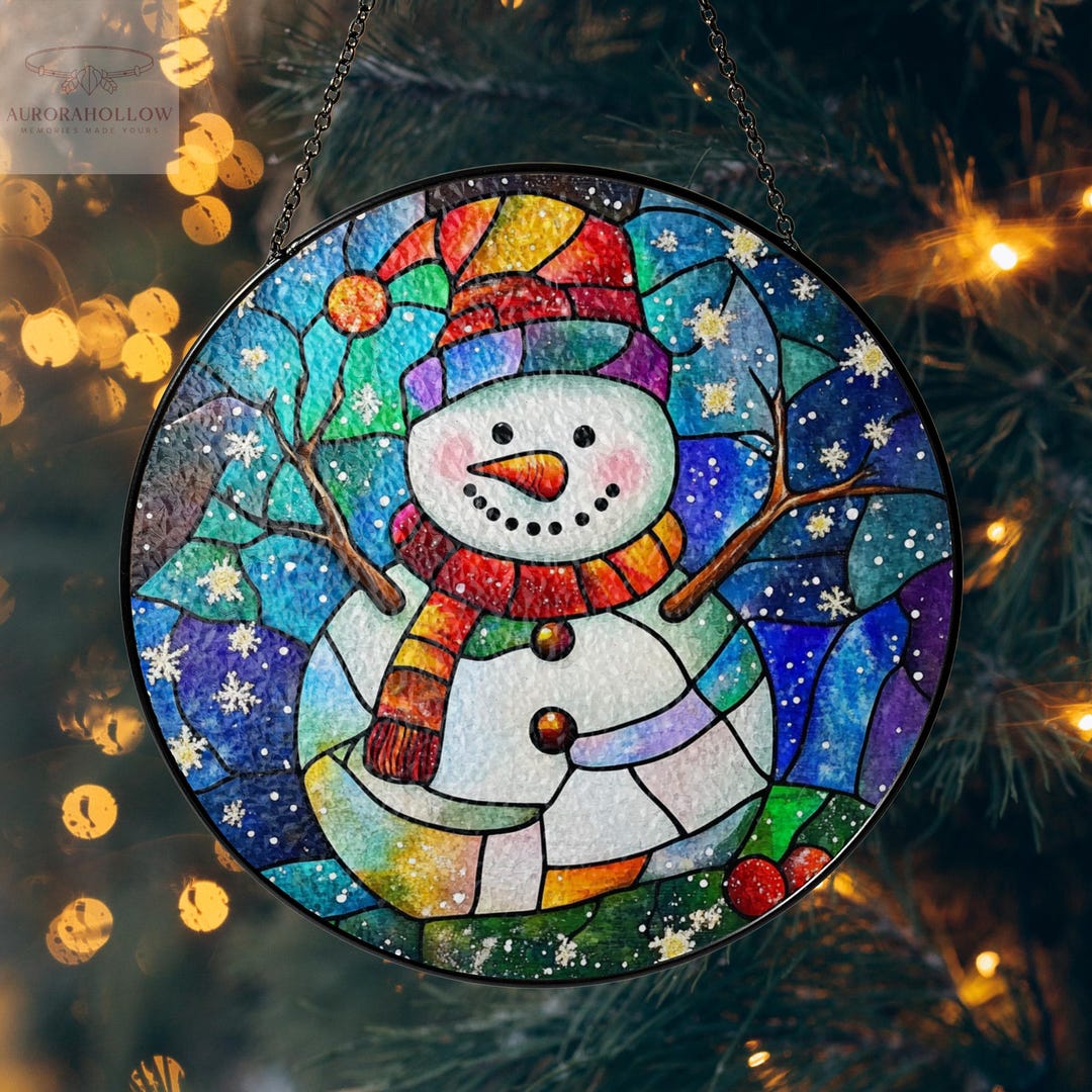 Snowman Stained Glass Suncatcher, Christmas Window Hanging, Handmade ...