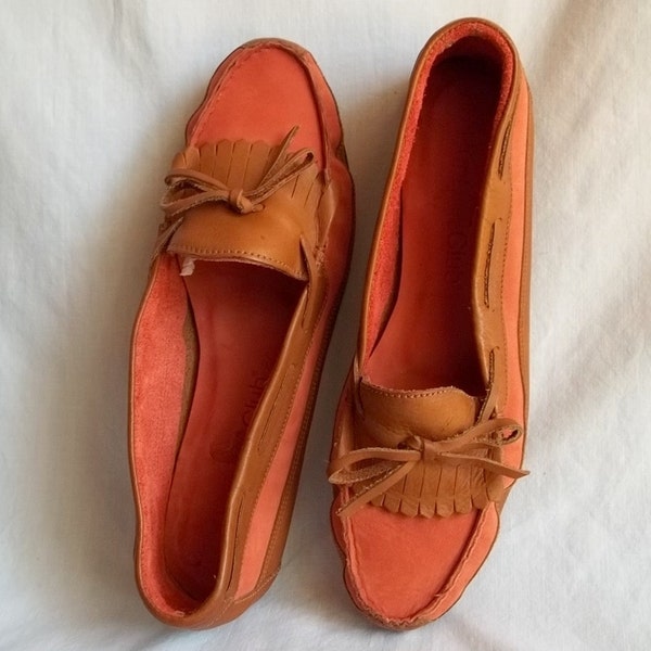 Vintage Leather and Peach Brazilian Moccasins 8.5