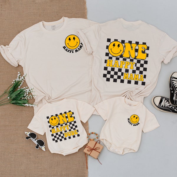 One Happy Dude Birthday Shirts, 1st Birthday Shirt, Matching Family Shirts, Happy Face Birthday Outfit, Mommy and Me Shirt, Baby Bodysuit