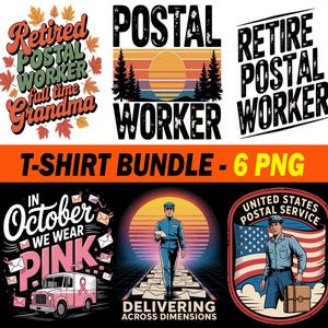 Postal Worker T-Shirt Design Bundle: Vintage & Retro Mailman Art (6 PNG Digital Files)