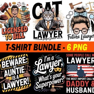Funny Lawyer T-Shirt Designs: Attorney Clipart Bundle (Digital Download, 14x14 inch PNGs)
