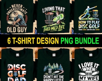 Funny Disc Golf T-Shirt Designs: PNG Clipart Bundle (Digital Download 14&quot;x14&quot;)