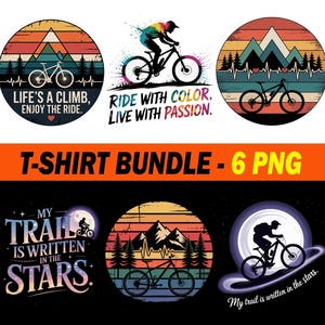 Mountain Bike T-Shirt Designs: Cycling Adventure PNG Bundle (Digital Download)