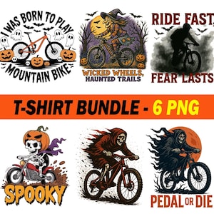 Halloween Mountain Bike T-Shirt Designs: Spooky Cycling PNG Bundle (Digital Download