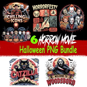 Horror Movie Halloween PNG Bundle: Spooky T-Shirt Designs (Digital Download