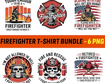 Feuerwehr T-Shirt PNG Bundle: Schädel Designs, Rettungs Zitate (Digitaler Download)