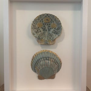 William Morris Design  Shell Shadow Box Wall Art, Framed Shell Art, Elegant Coastal Decor