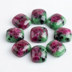 Ruby Zoisite Square Cushion Cabochon Multiple Sizes Natural Green Ruby Gemstone for Jewelry