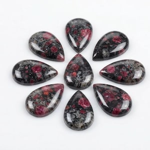 Calibrated Ruby Fall Jasper Pear Cabochon | Natural Patterned Flat Back Stone for Jewelry Making
