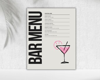 Tabliczka z menu baru weselnego | Edytowalny szablon Canva | Minimalistyczny szyld z menu baru | Eleganckie menu drinków weselnych | Sygnowany szyld z drinkami | D111