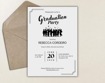 Editable Graduation Party Invitation, Graduation Announcement Template, Minimalist Graduation Invitation, Grad Party Invite