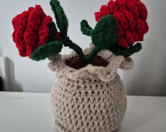 Crochet Rose Flower Pot