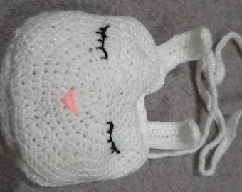 Hand-Crocheted Bunny Purse – White Plush Animal Shoulder Bag for Girls