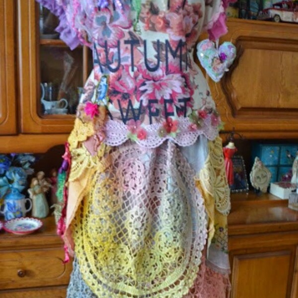 Bohemian skirt altered couture tattered   mori girl skirt  one of a kind dress hand embroidered skirt gypsy fairy skirt