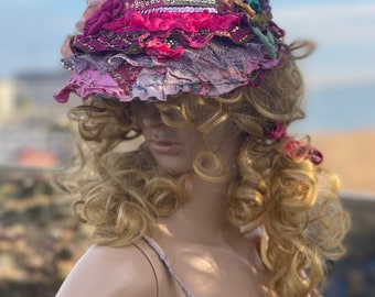Boho sombrero de sol arte para usar sombrero de sol para mujer adornado sombrero de sol boho chic estilo vintage mori chica hada gitana alma sombrero con flores regalo