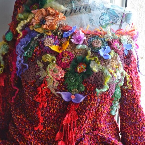 Second payment Romantic Woman  gypsy Bohemian Art To Wear sweater Hippie Gypsy sweater altered  sweater one of a kind(RESERVED FOR A.)