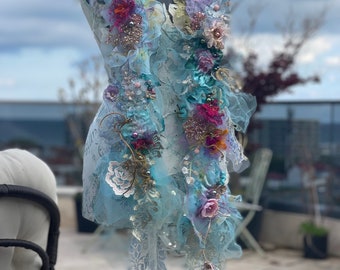 Bohemian scarf woman scarf boho chic scarf shabby chic scarf embellished fairy scarf art to wear scarf woman gift romantic scarf floral