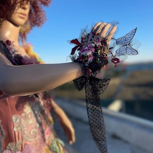 Bohemian textile beaded cuff bracelet artsy woman accessoire fairy mori girl cuff bracelet beaded embroidered mixed media art cuff bracelet