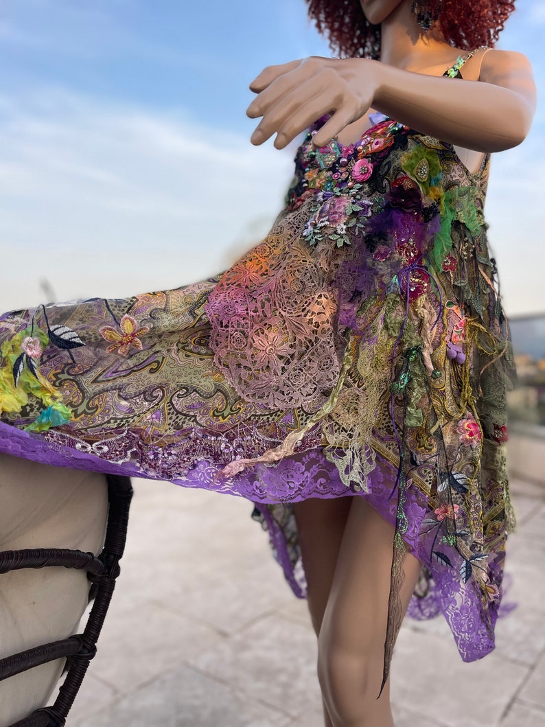 Bohemian tunic or short dress for woman in size S/M art to wear dress embellished upcycled dress boho chic dress fairy dress gypsy dress zdjęcie 4