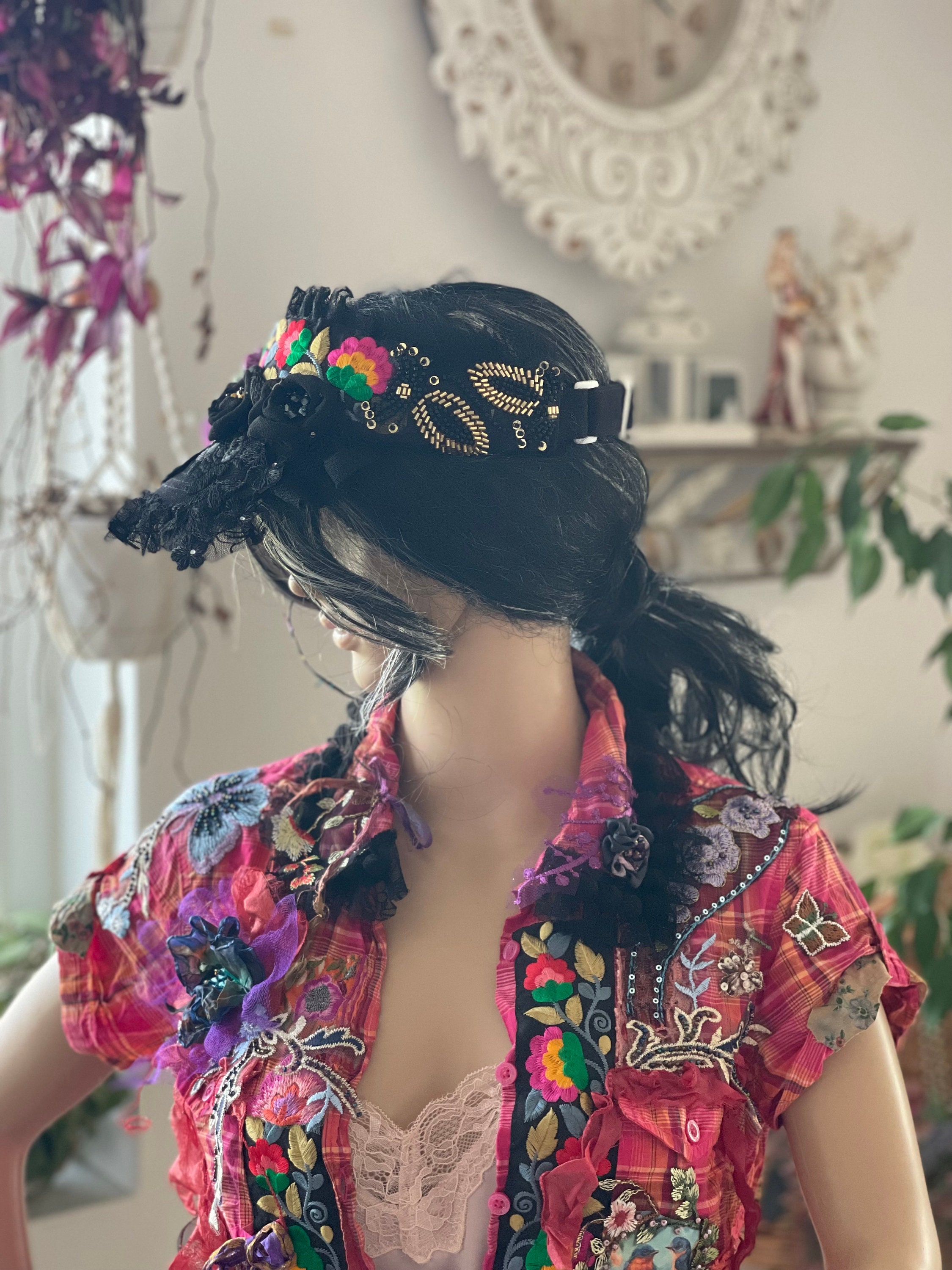 Adjustable Summer Black Hat Embellished Black Hat Summer  display picture 1