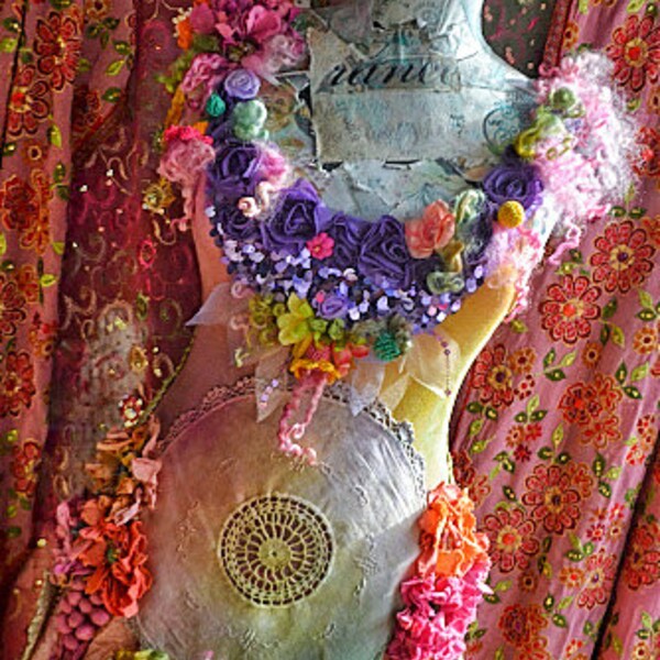 Off Dress size S/M Art To Wear Bohemian Romantic Upcycled dress mori girl fairy  Pretty boho style gypsy dress altered couture