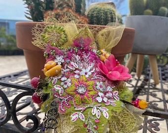Corsage Bracelet Floral Bracelet Bohemian Bracelet Flower Wrist Wrapped  Corsage Handmade Boho Chic Art to Wear Gift for Her Hippie 