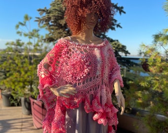 Bohemian poncho free size boho chic shawl art to wear fairy gypsy style freeform  mori girl romantic accessoire gift for her