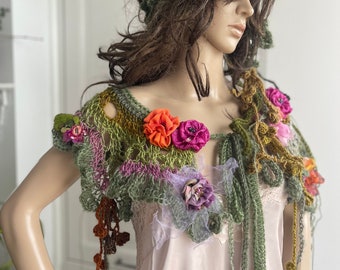 Boho gehäkelte Schal Kunst zu tragen Feen und Zigeuner Stil Mori Mädchen Shrug tragbare Kunst Schal Geschenk für ihren Hippie-Stil romantisches Accessoire zu tragen