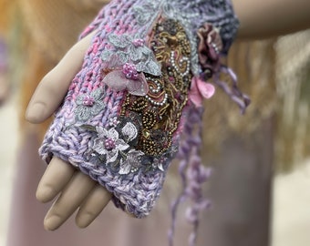 Bohemian art to wear fingerless mittens boho chic fairy style mori girl woman accessoires gift for her gloves
