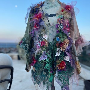 Bohemian jacket woman jacket in L/XL size art to wear jacket hand made embellished jacket wearable art fairy gypsy jacket boho chic jacket