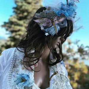 Art to wear headband hairband with flowers and dragonflies woman hair accessoires fairy mori girl romantic accessoire wearable art hand made
