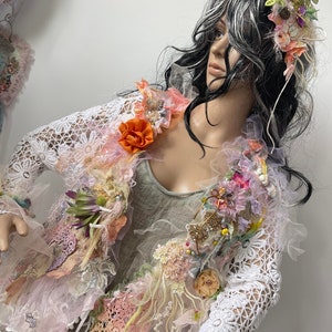 Art to wear bohemian lace  jacket in large size bohemian jacket  jacket boho chic wearable art  altered couture jacket