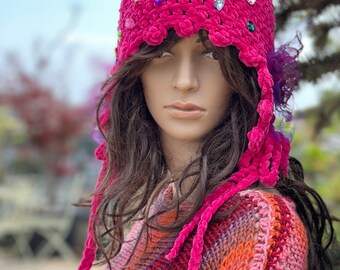 Chapeau de paille hippie bohème femme rose et multicolore -  France