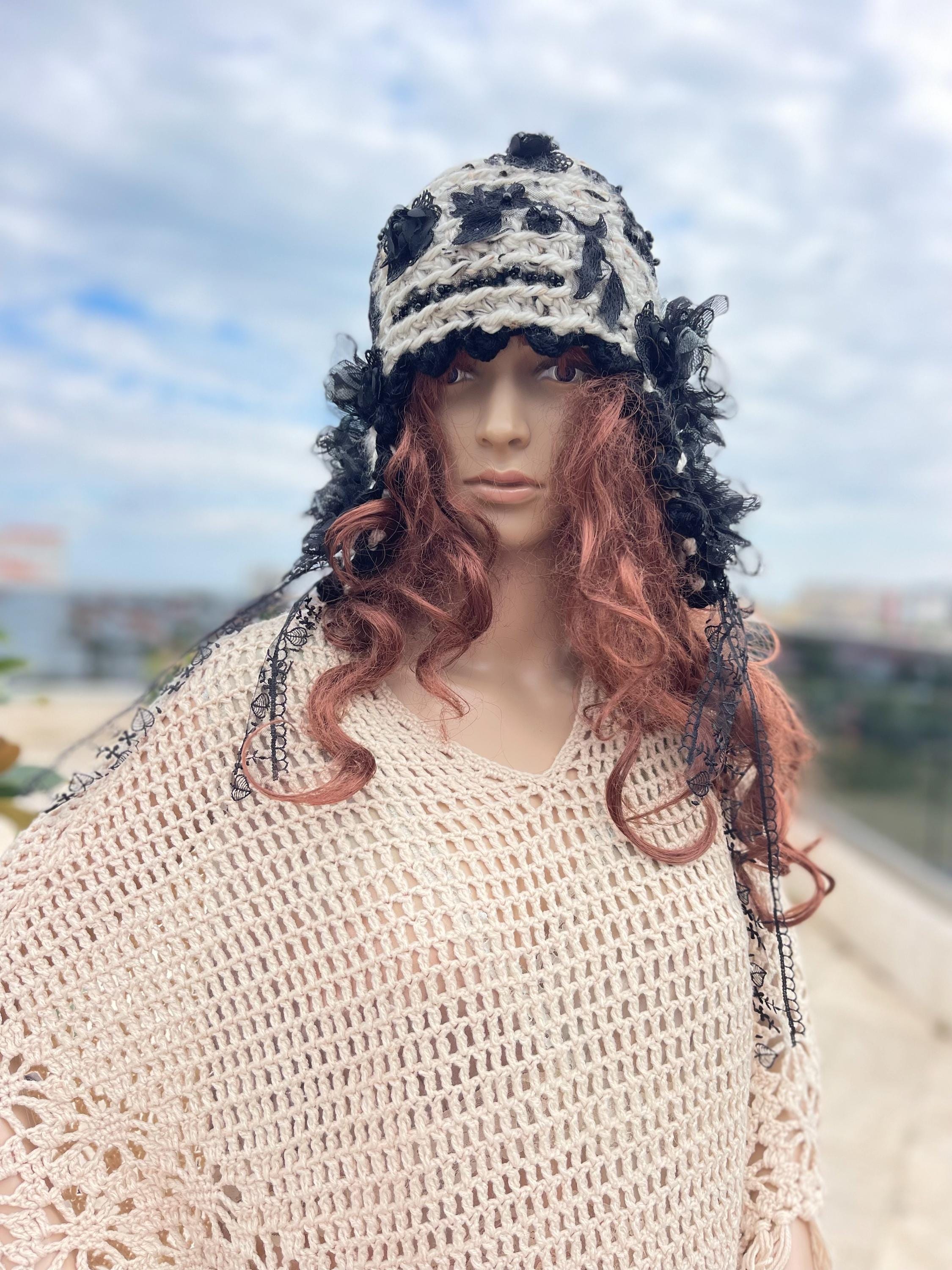 Ear Flaps Crocheted Woman Hat Embellished Boho Hat Art to 