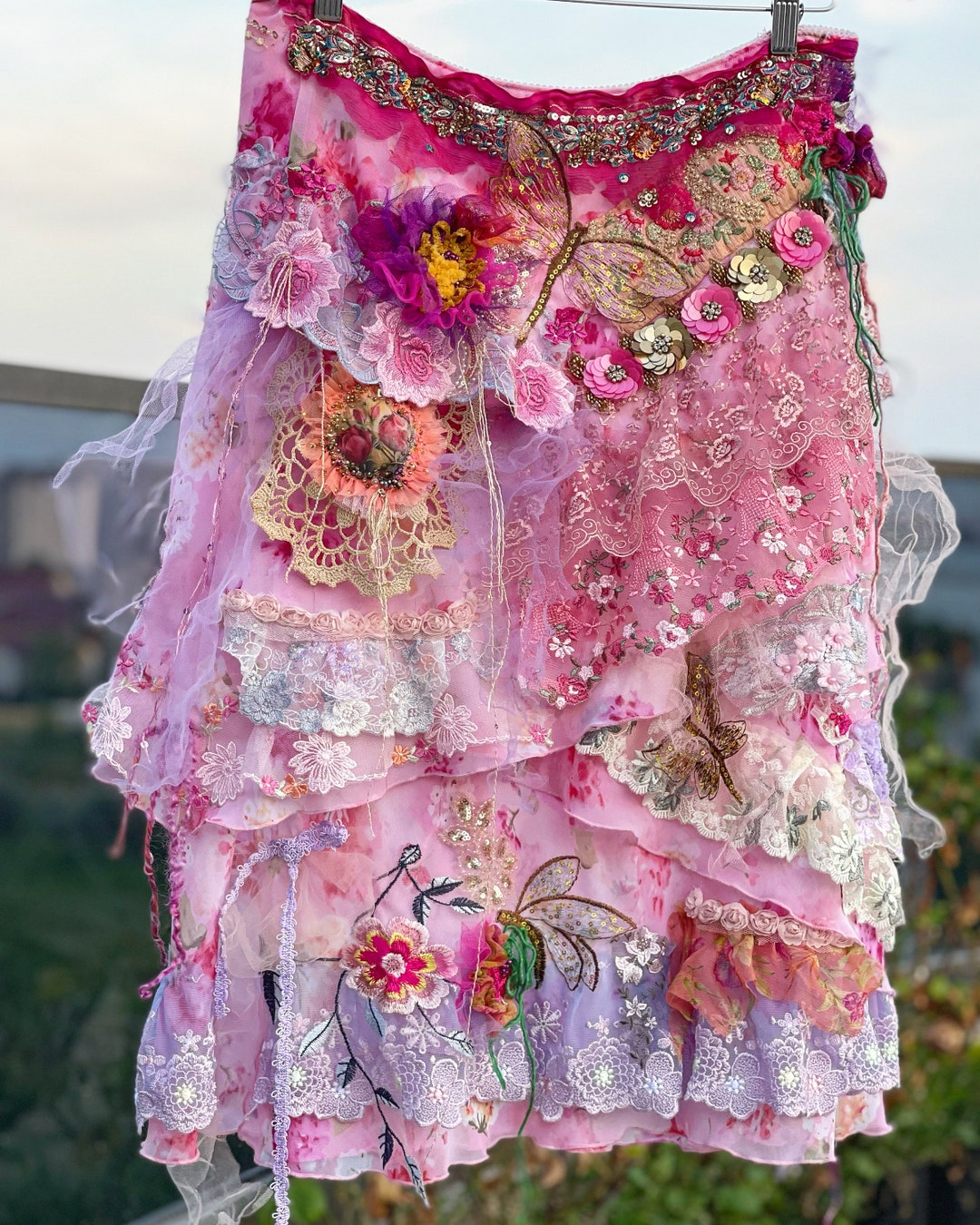 Art to Wear Skirt in Size M/L Bohemian Skirt Boho Chic Shabby Chic