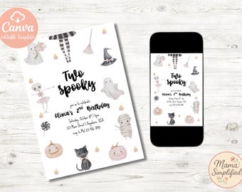 Two Spooky Second Birthday Invite | Digital Download | Editable Template