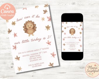 Turkey 3rd Birthday Invitation | Thanksgiving Theme (Digital Download)