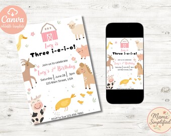 Three i-e-i-o Third Birthday Invite | Digital Download | Editable Template