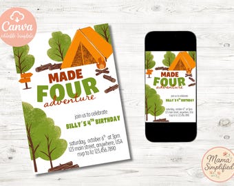 Made Four Adventure Fourth Birthday Invite | Digital Download | Editable Template