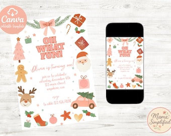 Oh What Fun First Birthday Invite | Digital Download | Editable Template