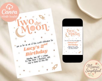 Two The Moon Second Birthday Invite | Digital Download | Editable Template