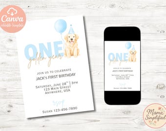 One Golden Year First Birthday Invite | Digital Download | Editable Template