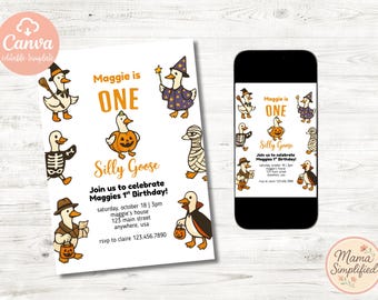 One Silly Goose Halloween Geese First Birthday Invite | Digital Download | Editable Template
