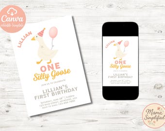 One Silly Goose First Birthday Invite | Digital Download | Editable Template
