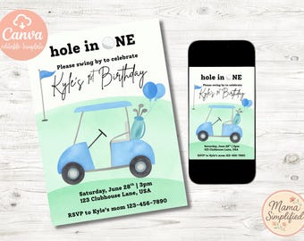 Hole in ONE First Birthday Invite | Digital Download | Editable Template