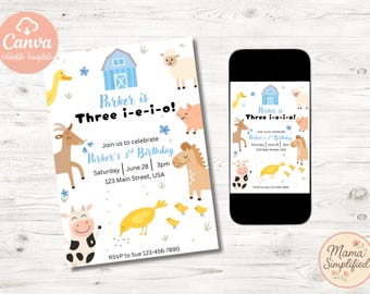 Three i-e-i-o Third Birthday Invite | Digital Download | Editable Template