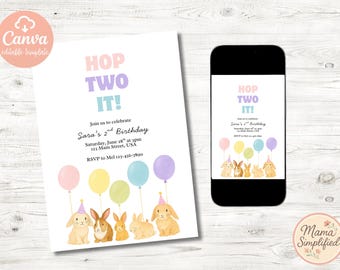 Hop TWO It Second Birthday Invite | Digital Download | Editable Template