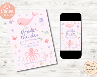Oneder the Sea First Birthday Invite | Digital Download | Editable Template