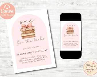 One For The Books First Birthday Invite | Digital Download | Editable Template