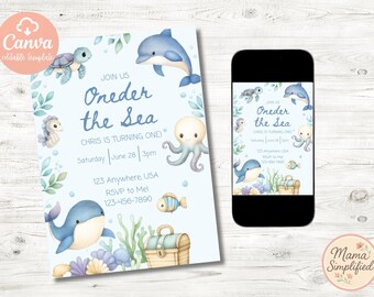 Oneder the Sea First Birthday Invite | Digital Download | Editable Template